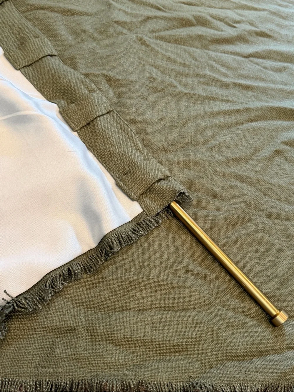 New Anthropologie luxe linen blend blackout curtains Holly green fringe 96 x 50